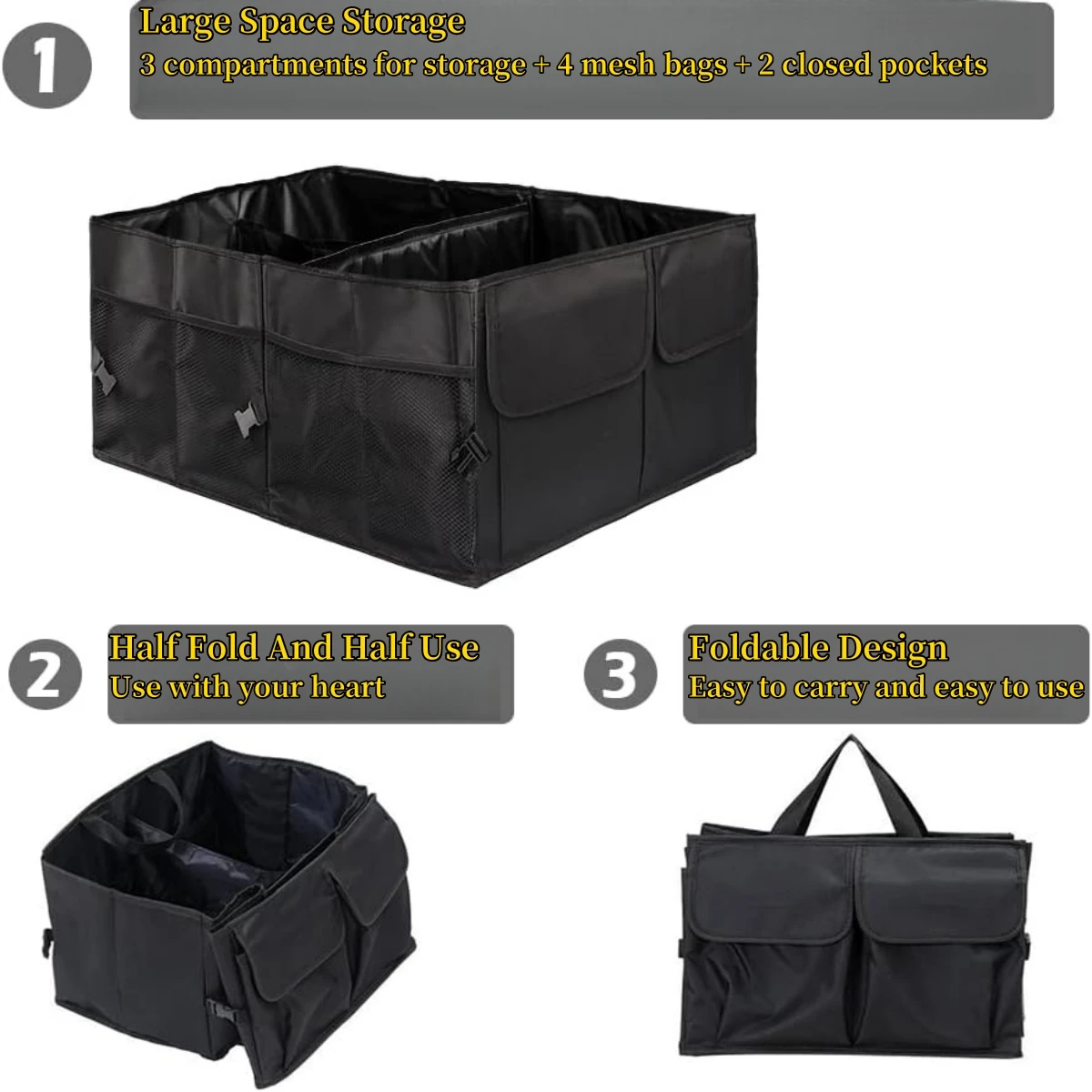 Große Kapazität Zusammenklappbare Auto-Aufbewahrungsbox Kofferraum-Transportbox Werkzeughalter Auto-Organizer Autozubehör Universal – Detail 5