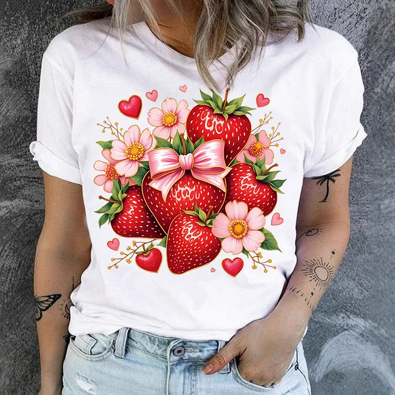 Women Hello Summer Watermelon Graphic T‑Shirt, Watercolor Fruit Letter Print O‑Neck Short Sleeve Casual Vacation Ladies Daily