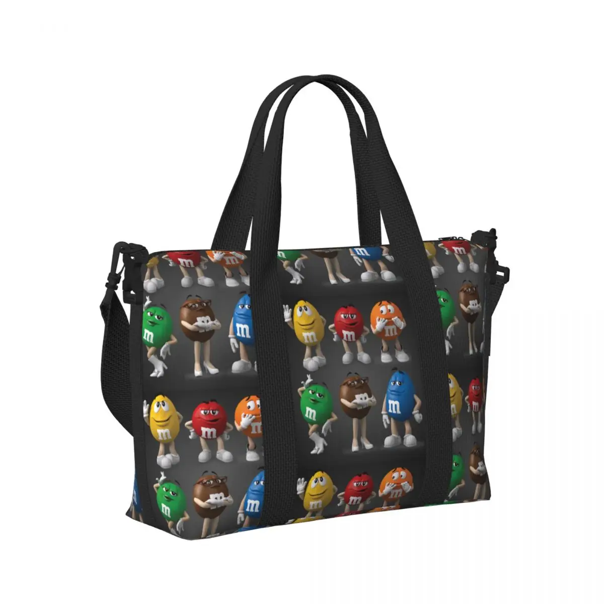 

MM Candy Characters Logo Cartoon Chocolate Beach Travel Bag Large Capacity Tote Bags for Gym Women Shopping Duffle Shoulder Bag