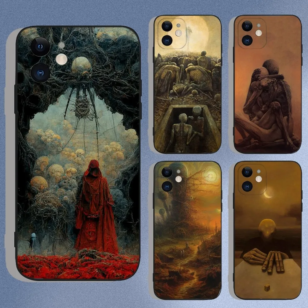 

Zdzislaw Beksinski Phone Case For iPhone 16e,16,15,14,13,12,11,XS,XR,X,8,7,Pro,Max,Plus,Mini Silicone Black Funda Shell