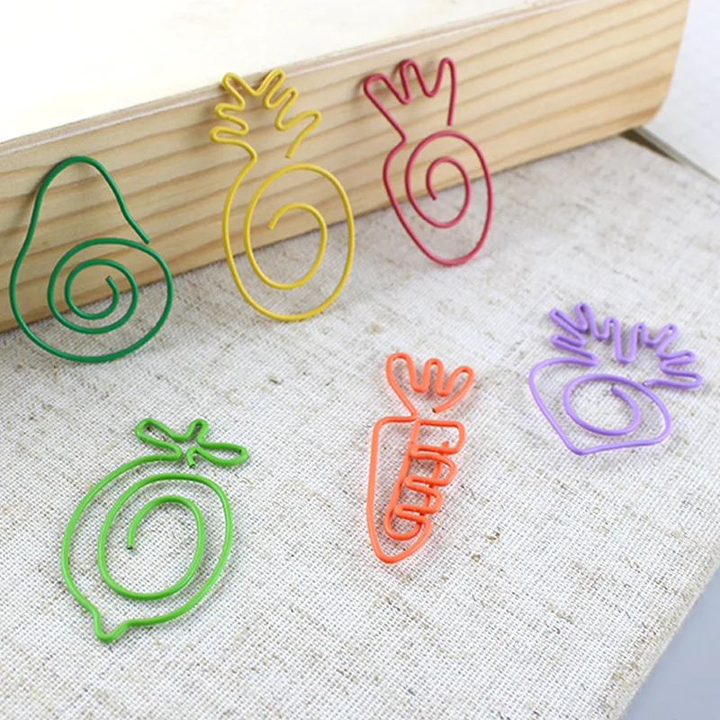 30pcs Cute Metal Carrot Lemon Paper Clips Binder Clips Bookmarks Tickets Photo Clamp Patchwork Clips Office Binding Supplies