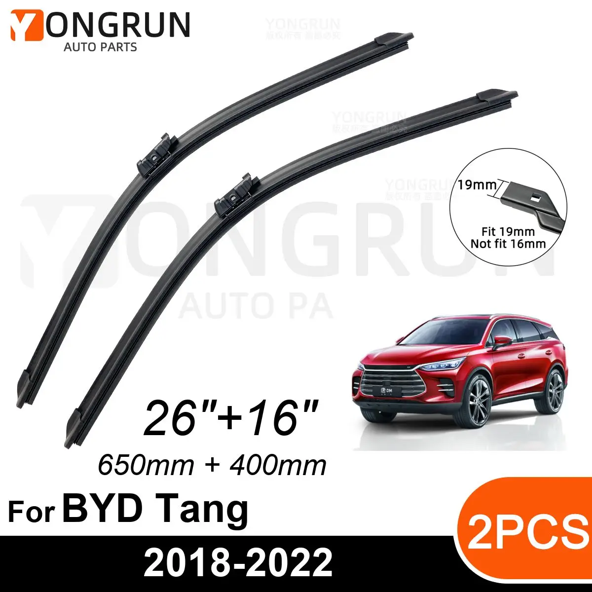 

Car Front Windshield Wipers For BYD Tang Tan EV II 2018-2022 Wiper Blade Rubber 26"+16" Car Windshield Windscreen