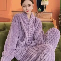 Famale Coral Velvet Pajamas Women Autumn Winter Loungewear Plush Thickened Nighty 2024 New Warm Large Flannel Home Clothing Sets