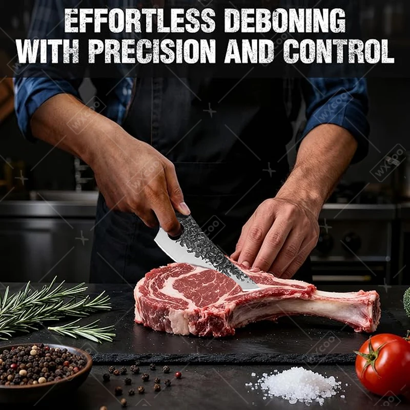 WXCOO Stainless Steel Kitchen Knife Hand Forged Butcher Knife with Roll Up Knife Bag Meat Cleaver Chicken Bone Scissor Knife Set