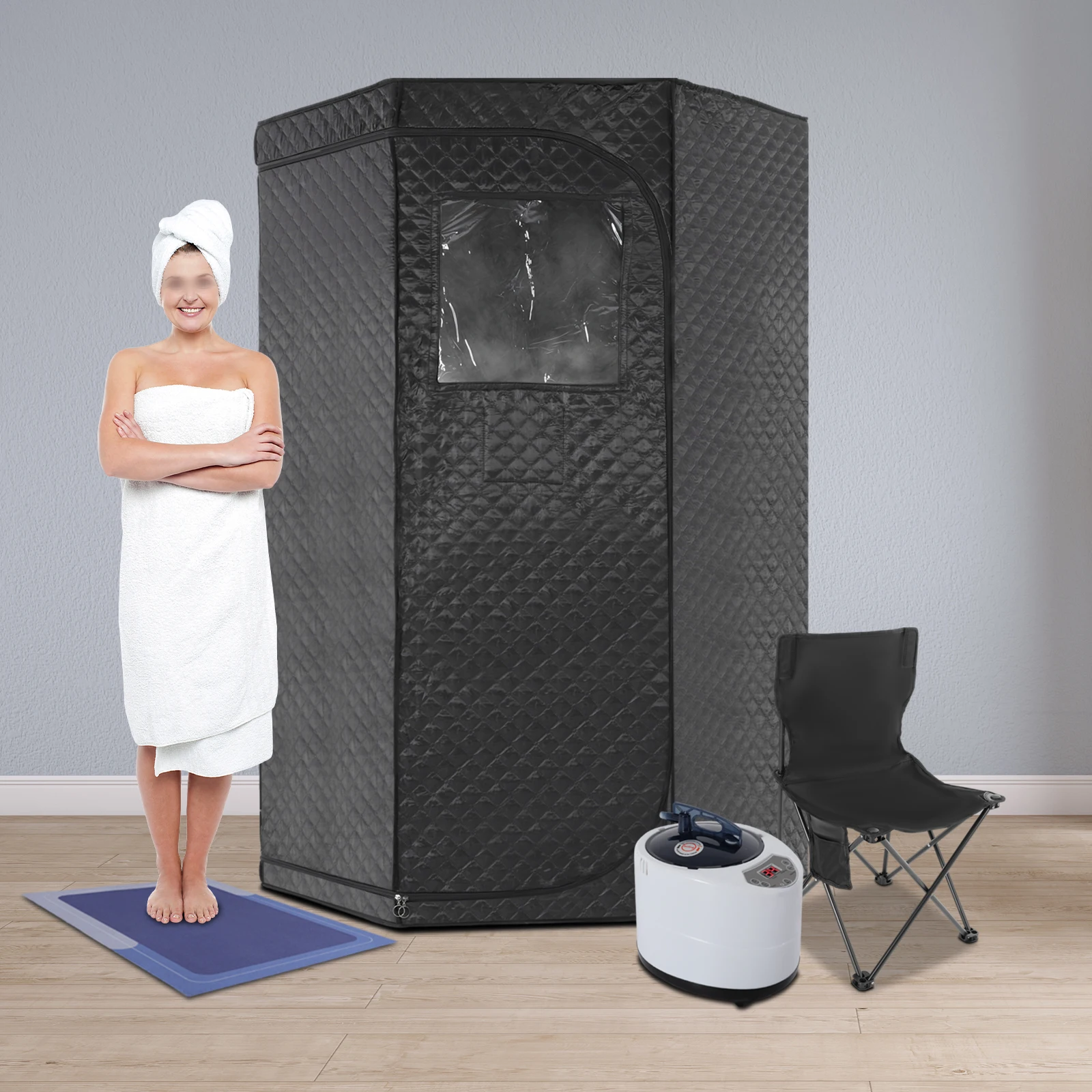 Portable Steam Sauna for Home Spa Sauna Tent Sauna Box with 3L Steamer Remote Control Folding Chair