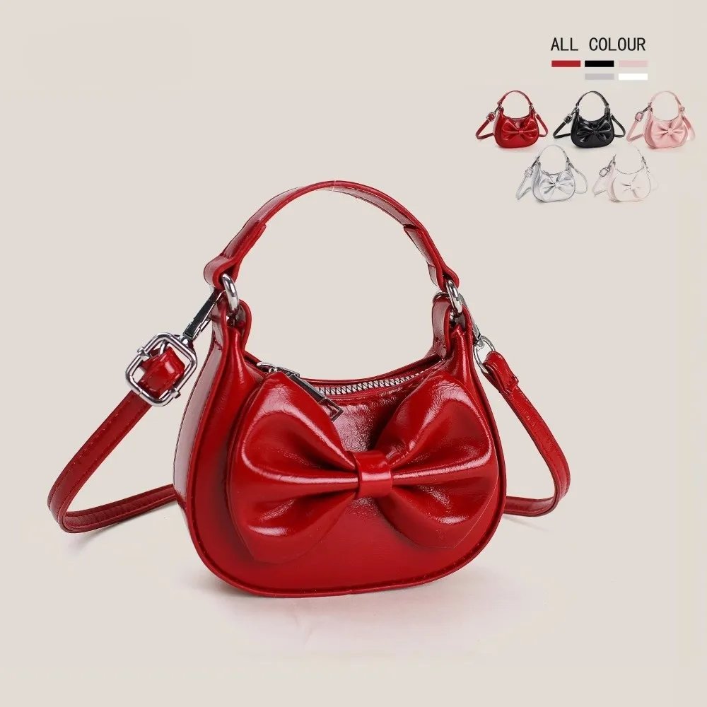 Fashion Ribbon Design Girls Crossbody Bag Princess Waterproof Handbag Lightweight Solid Color Coin Purse