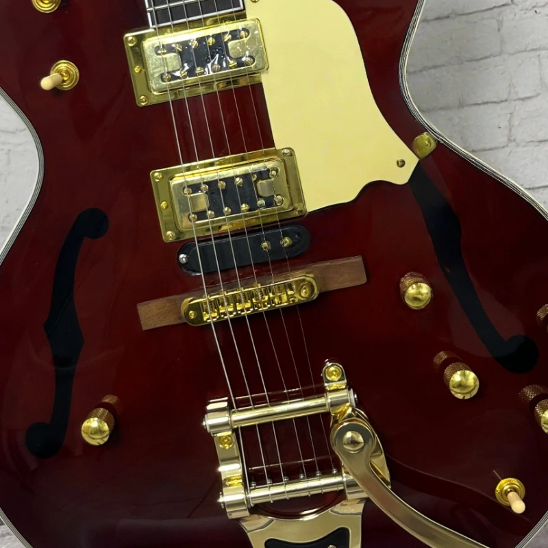 

Vintage Red Semi-Hollow Electric Guitar F-Hole Design Fixed Bridge Rock Music Free Shipping