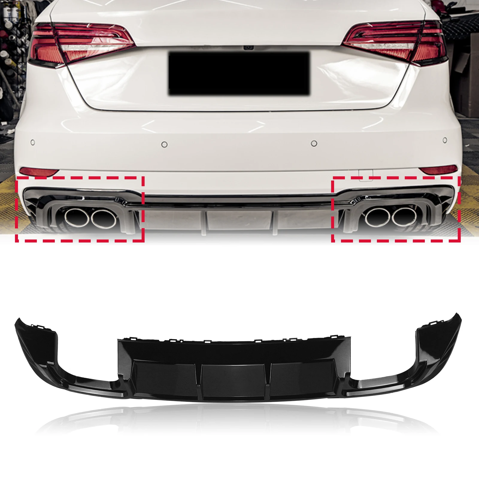 

Rear Bumper Diffuser Lip For Audi A3 Hatchback 2017-2020 Sportback Gloss Black Exhaust Outlet Spoiler Plate Guard Boot Splitter