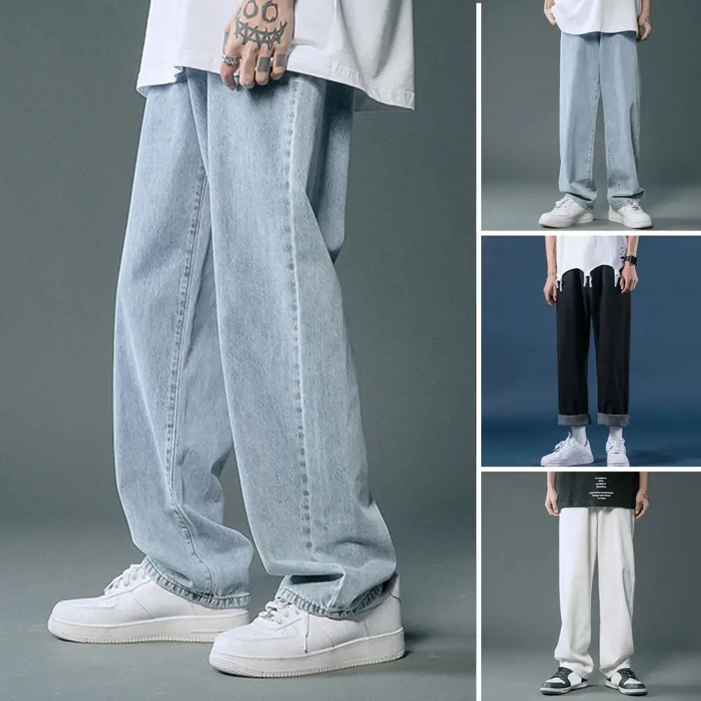 

Men Loose Fit Jeans Men's Wide Leg Elastic Waist Ice Silk Jeans Loose Fit Casual Pants for School Sports Travel Streetwear for A