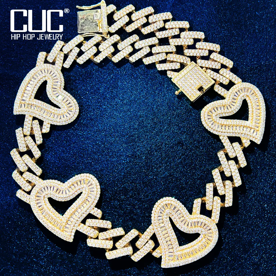 

CUC Women Heart Necklace Iced Out AAA Zircon Miami Cuban Chain Necklace Charm HipHop Jewelry Gift