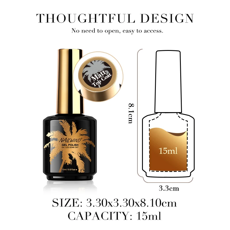 Rosalind Bottiglia di vetro per smalto da 15 ml Top Coat - La vernice gel ibrida semipermanente opaca lucida richiede una lampada UV/LED