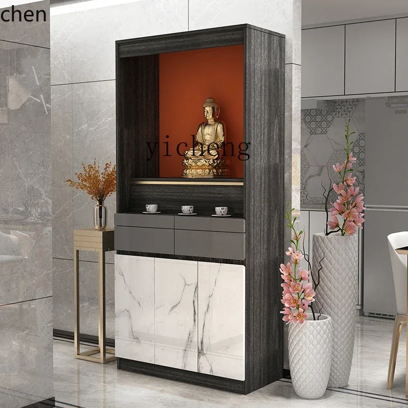 ZML Modern Light Luxury Buddha Cabinet with Door Shentai Standing Cabinet Household Living Room God of Wealth Sacrifice Table