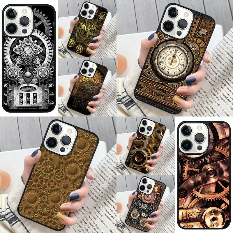 Steampunk Gears Vintage Time Machine Phone Case Cover for iPhone 16 12 mini 11 13 14 15 Pro Max SE 2020 for Apple 7 8 Plus