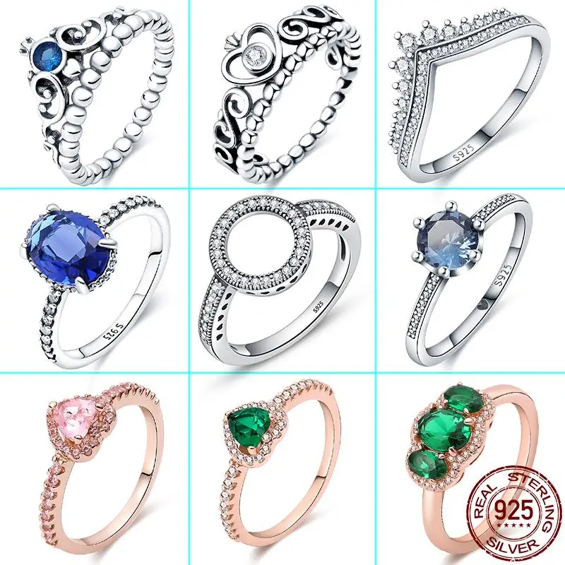 New in 925 Sterling Silver Pavé Round Rings Certified Original 925 Silver Rings For Women Fit Women's Birthday Gift Jewelry