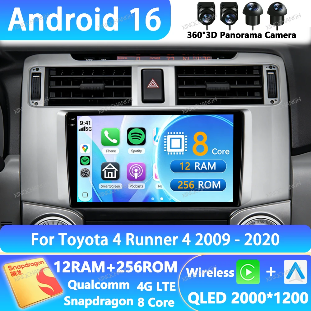 Android 16 Car Radio For Toyota 4Runner 2009 2010 - 2019 Multimedia Stereo Video Player Head Unit 4G LTE 5G WIFI Navigation BT