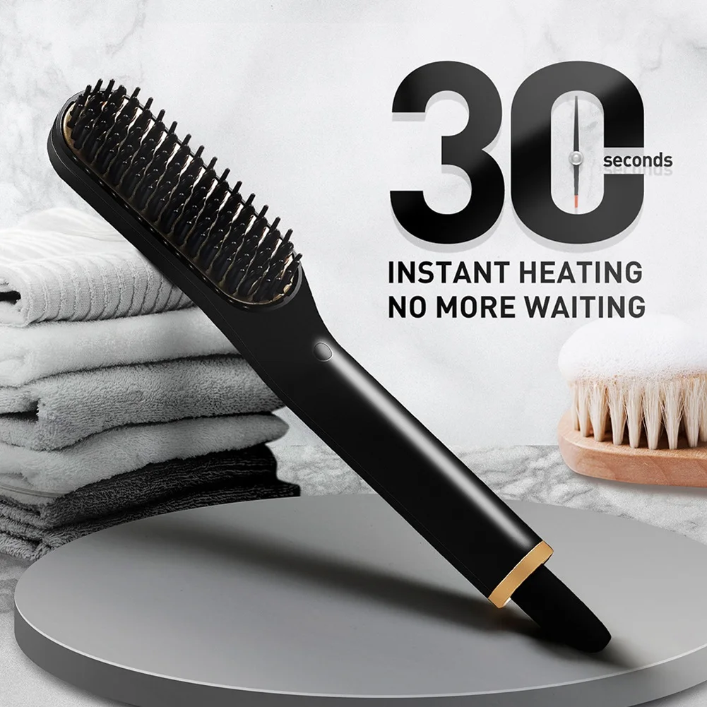 【A75U】 Hair Straightening Brush Hot Heated Comb Men Beard Multifunctional Straightener Quick Hair Styler Men Beard Comb US Plug