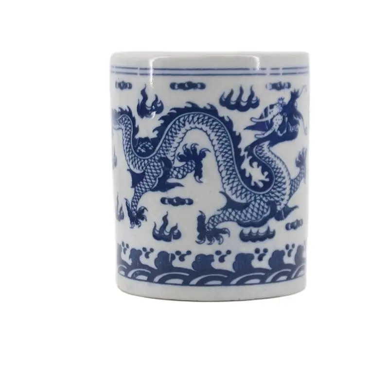 jingdezhen azul e branco porcelana caneta titular dragao duplo jogando contas grande caneta titular lavagem cilindro 01