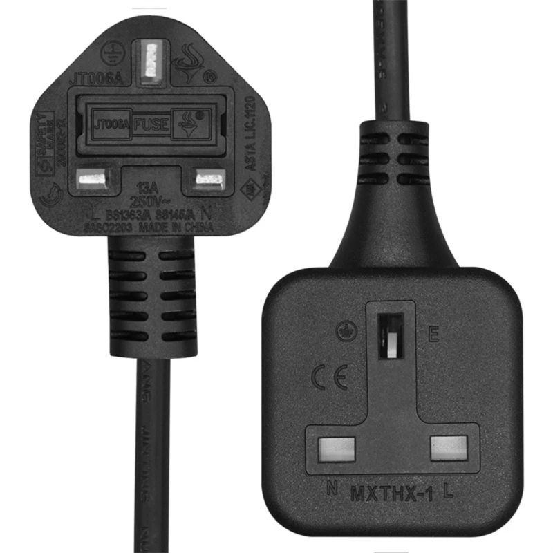 British Power Extension Cord 250V 3 Prongs Male to Female For Home Electronics 831F