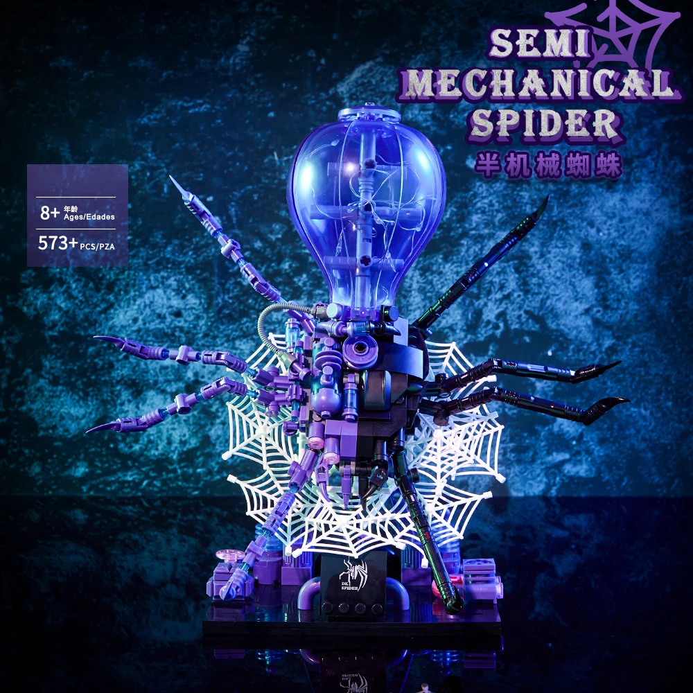 High-Tech Semi Mechanical Spider Building Blocks Bionics Animal Model Creative Decorations Bricks Toys With Led