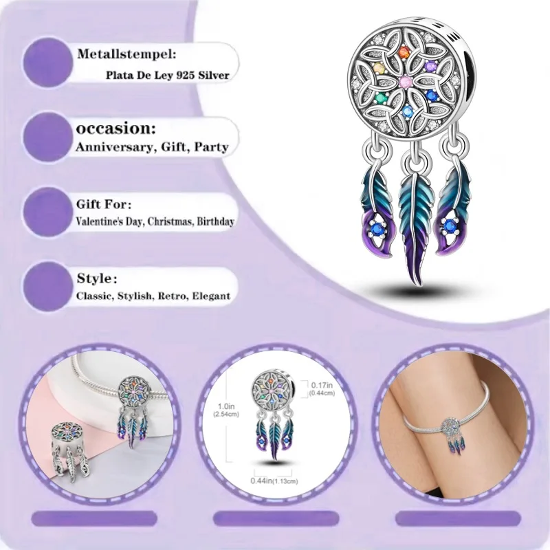 

Новый браслет с подвеской в виде ловца снов из серебра 925 пробы для женщин, украшение на день рождения