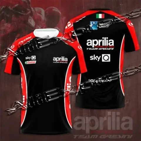 2025 새로운 남성과 여성의 여름 캐주얼 통기성 티셔츠 빠른 건조 스포츠 탑 오토바이 레이싱 슈트 Aprilia 반팔