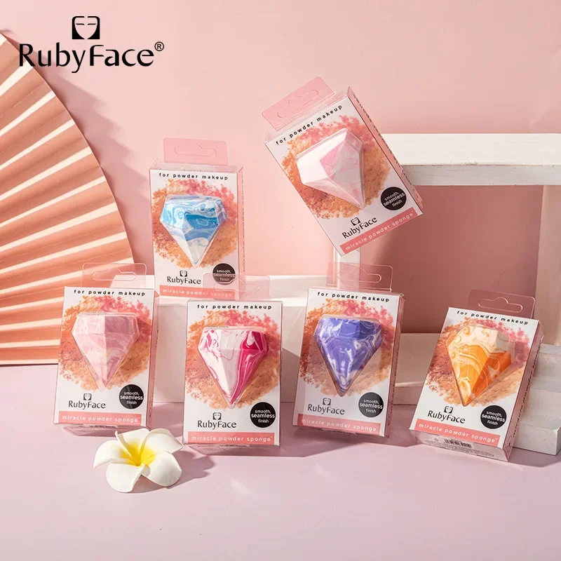 Rubyface Stock Wholesale Diamond Type Two-Color Wet And Dry Portable Novel Non-latex Makeup Tool Beauty Egg Makeup Cosmetic Sale