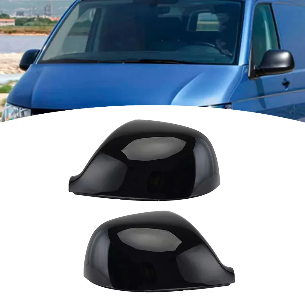 Black Cap 1 Pair Left Right Door Wing Mirror Cover For Transporter T5 T5.1 7E1857527G 7E1857528G ABS Black Sturdy And Compact