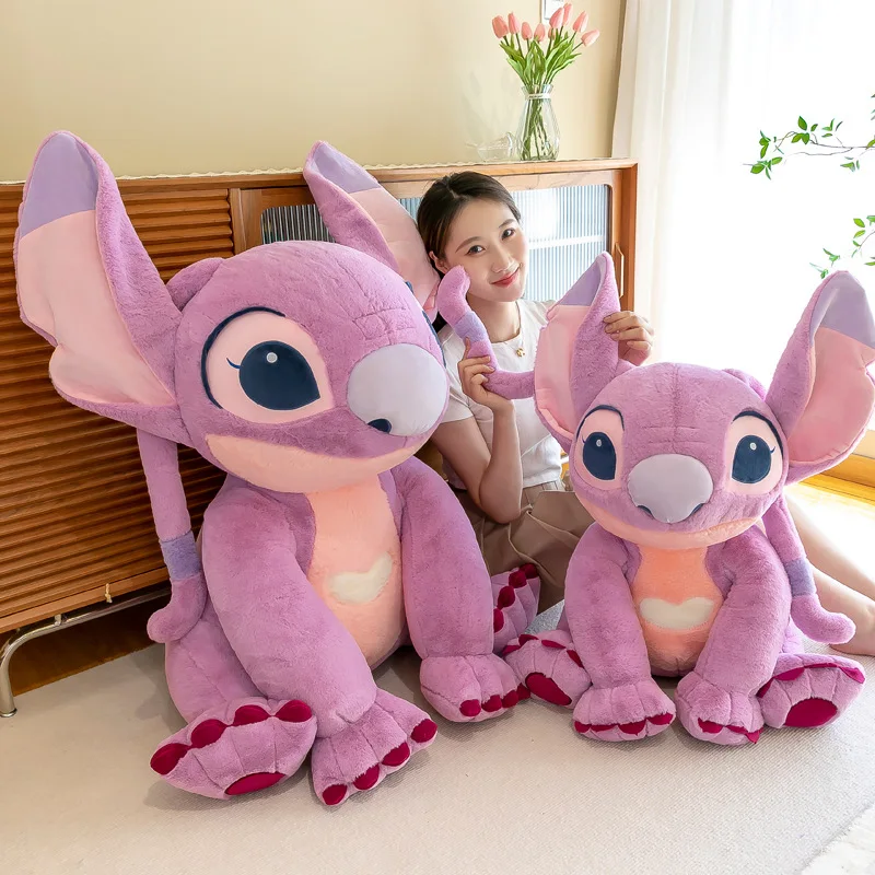 30/45/60/80cm Disney Cartoon Kawaii Lilo & Stitch Pink Angel Plush Toys Sleeping Pillow Birthday Gifts For Children Friends