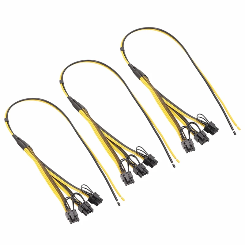 3Pcs Power Supply Cable 6+2 Pin Card Line 1 To 3 6Pin +2Pin Adapter Cable 12AWG+18AWG Splitter Wire For Miner Mining BTC