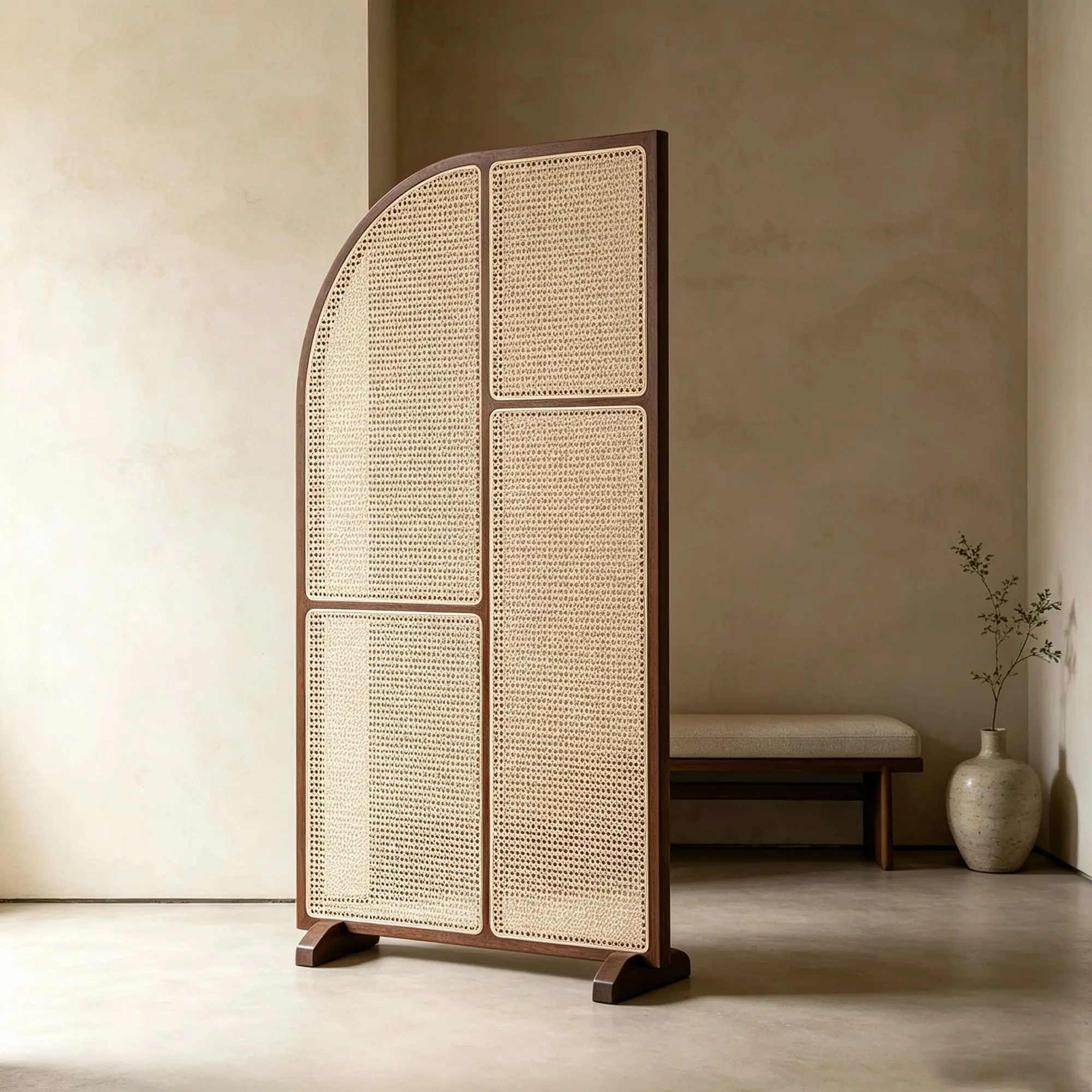New solid wood medieval rattan screen small living room partition facing the door entrance entrance movable bedroom seat screen