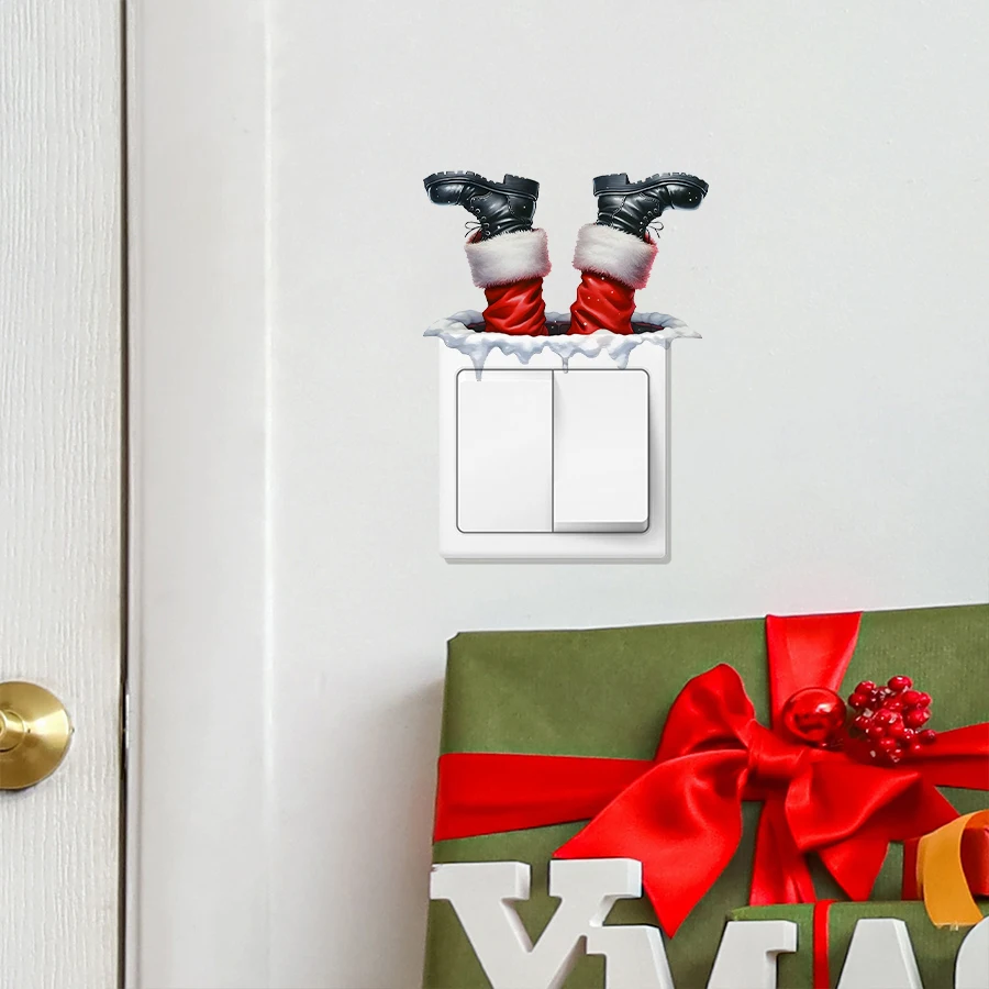 Funny Santa Legs Christmas Switch Sticker Removable PVC For Bedroom Living Room Entrance Hall Home Decoration Wall Decal
