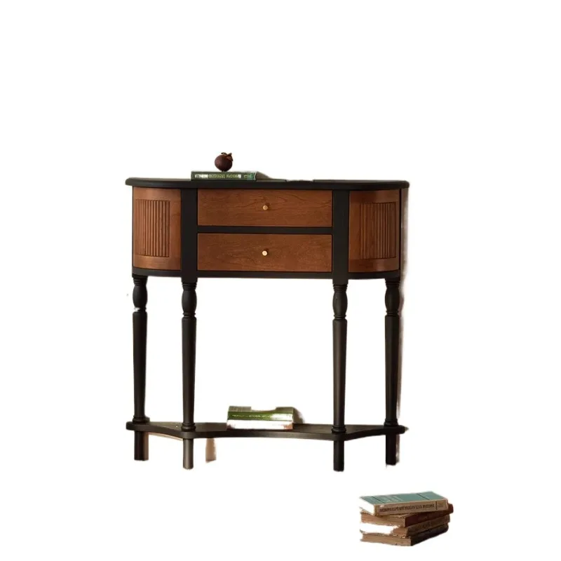 

French retro ash wood solid wood small house entrance cabinet paint environmental protection