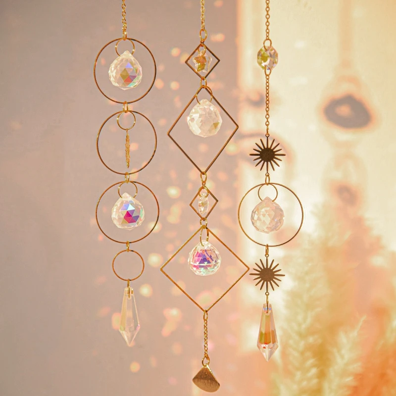 Crystal Suncatcher Moon Star Rainbow Sun Catcher Wind Chime Pendant Sun Catcher Pendants Outdoor Garden Yard Hanging Decor