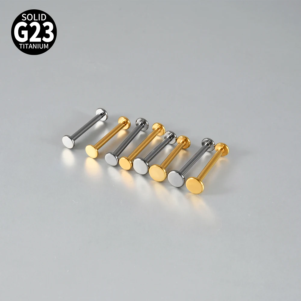F-136 Titanium Alloy Round Flat Labret Tongue Barbell Stud
