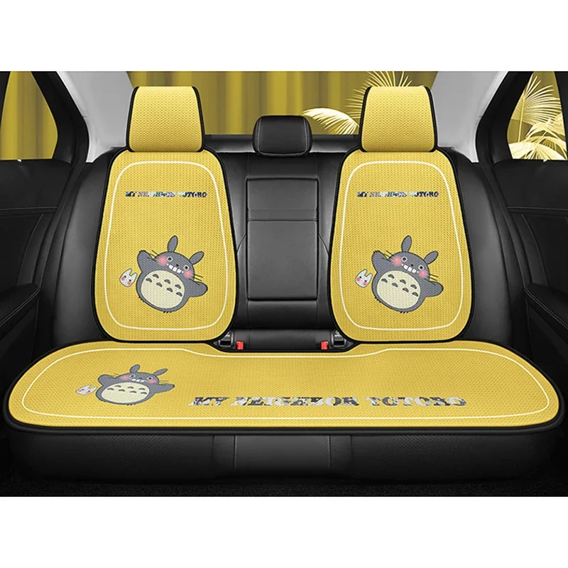 New Cartoon Car Seat Covers Full Set Fashion Breathable Ice Silk Car Seat Cushion Pad Decoration Dust Proof Interior Accessories