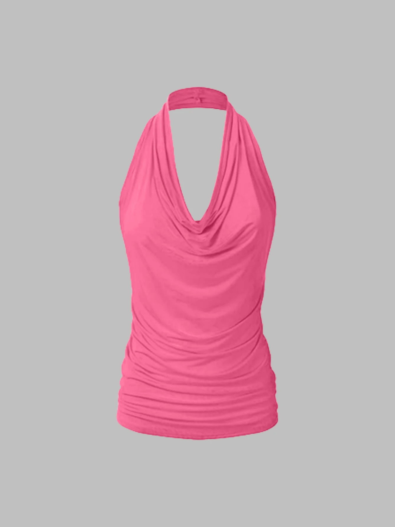 Plus Size Women's Halter Neck Top Cowl Neck Ruched Side Sleeveless Casual Slim Fit Top image 5
