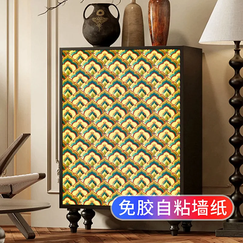 ضريح البوذي خلفية ديكور ذاتية اللصق الذهب احباط النمط الصيني خزانة باب خزانة الملابس تجديد معبد إعادة تشكيل اللون #5