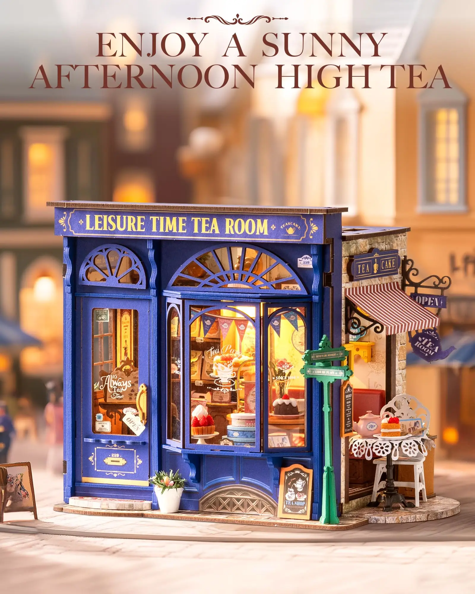 Robotime DIY Miniature เวลาว่าง Tea Room ตุ๊กตา 3D ปริศนาไม้ของเล่น PreColored ไม้ตกแต่งบ้านสําหรับวัยรุ่นและผู้ใหญ่