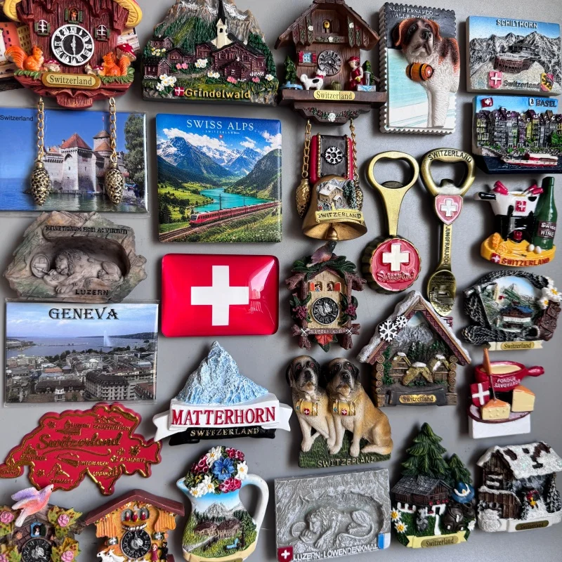 Switzerland Fridge magnets Grindelwaldtown Schilthorn Luzern Saint Bernard Bernina Cheese Hot Pot Gugu Clock FONDUE Basel Geneva