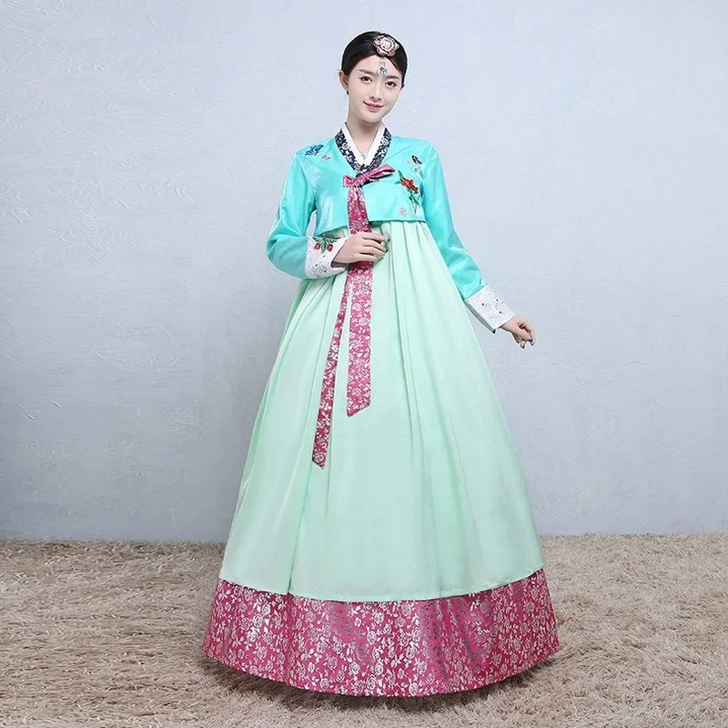 12 Colors Korean Traditional Embroidered Women\'s Pink Hanbok Palace Wedding Korea Performance Stage Dance Performance Costumes