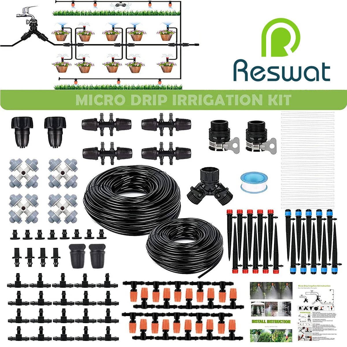 Reswat 1Sets Watering Garden Hose 4/7mm 8/11mm PVC Micro Drip Irrigation Tube Sprinkler Pipe Greenhouse Irrigating System