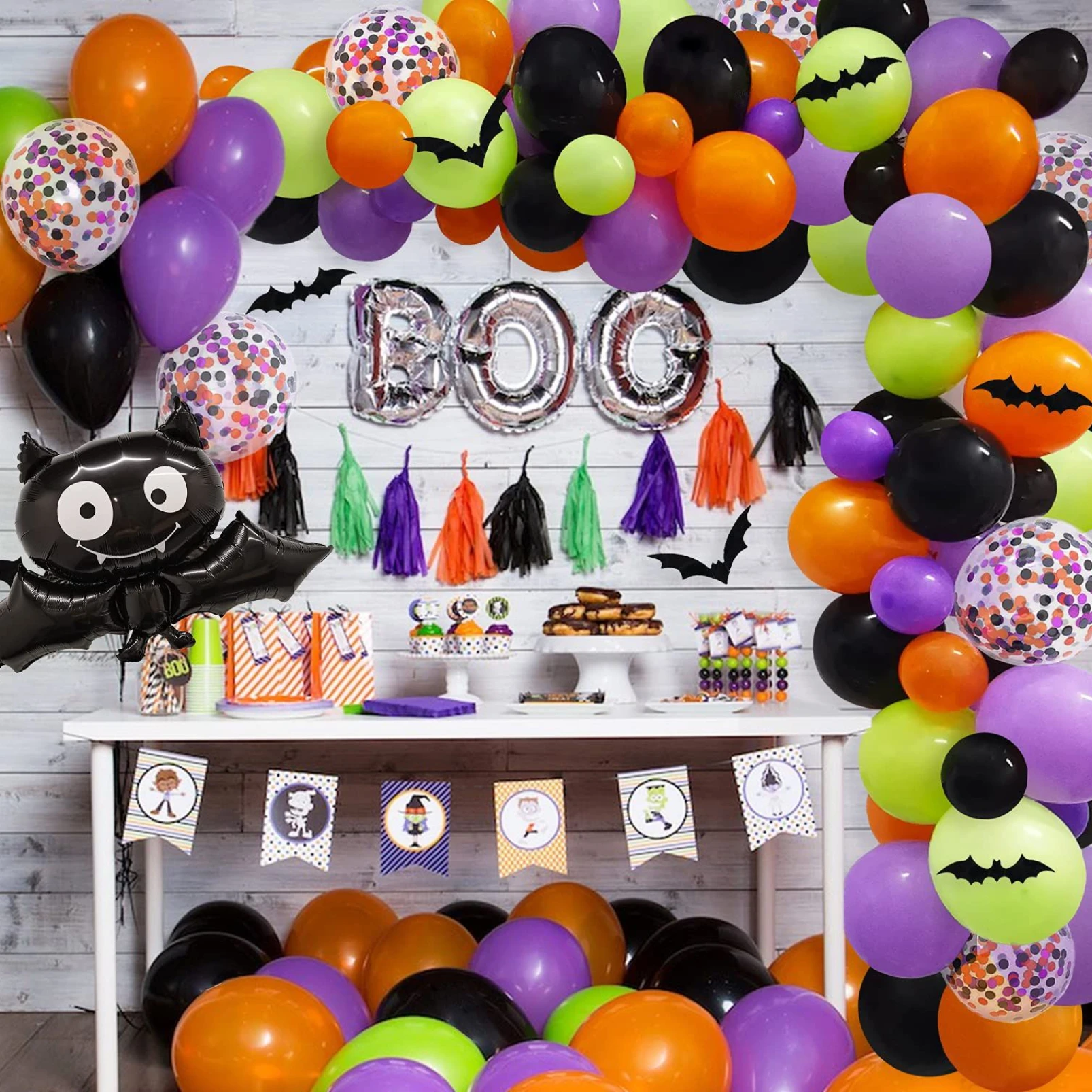 Halloween Balloon Garland Arch Kit Orange Purple Black Spider Latex Balloons Halloween Horror Party Decoration Confetti Balloons