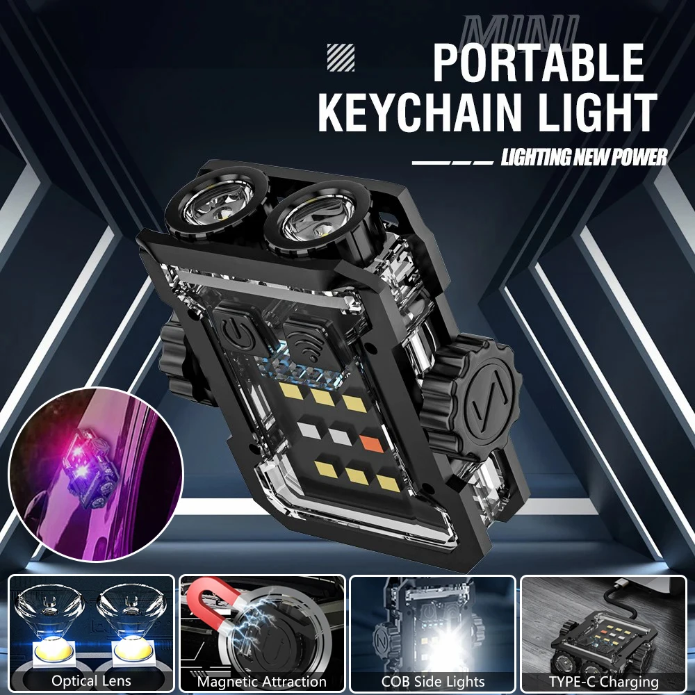 Mini Rotating Gyroscope Keychain Light with Purple Light, Red and Blue Flash with Magnetic Absorption, Rotatable Decompression