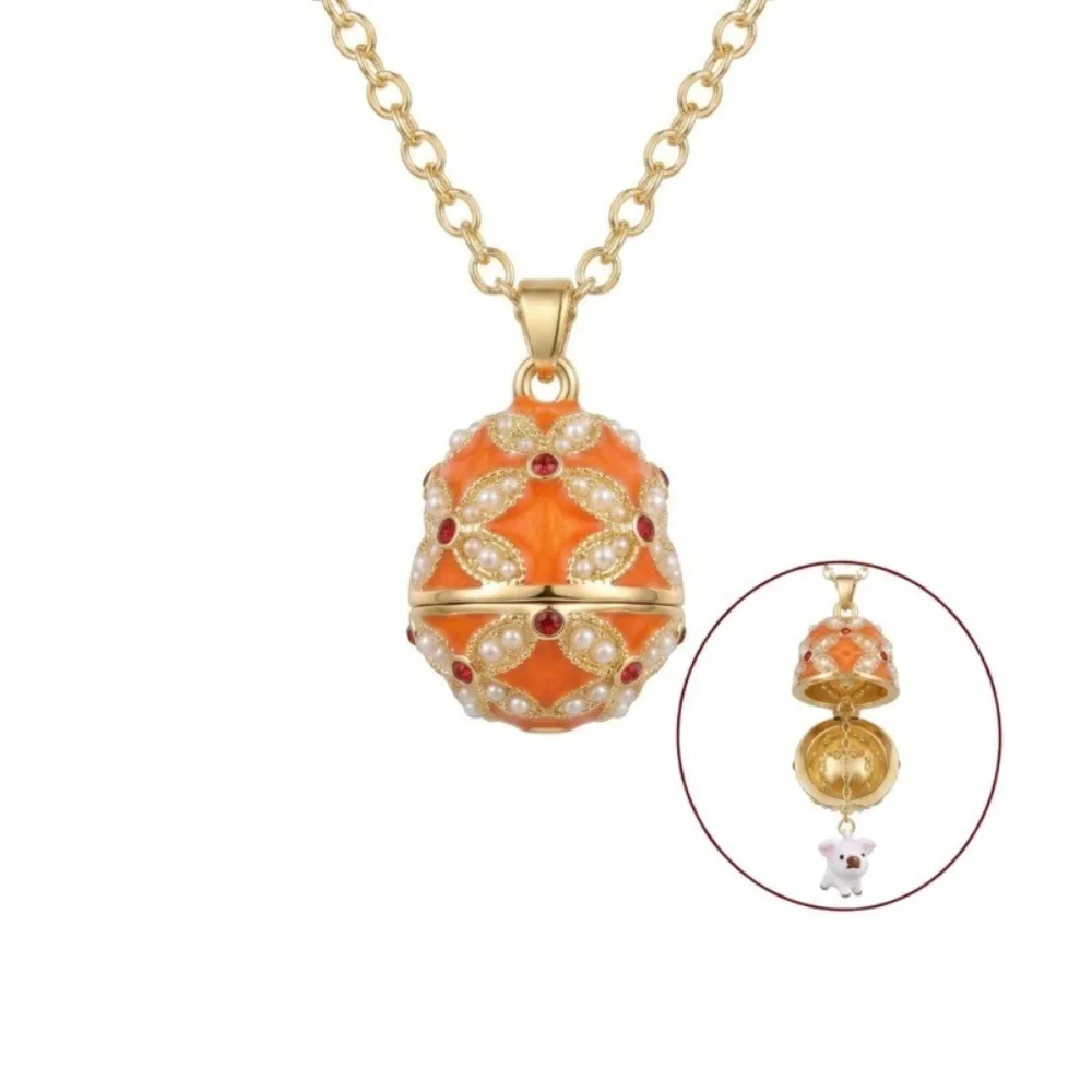 Fashion Copper Egg Pendant Enamel Craft Openable Design Enamel Locket Egg Shape Egg Charm Women Jewelry