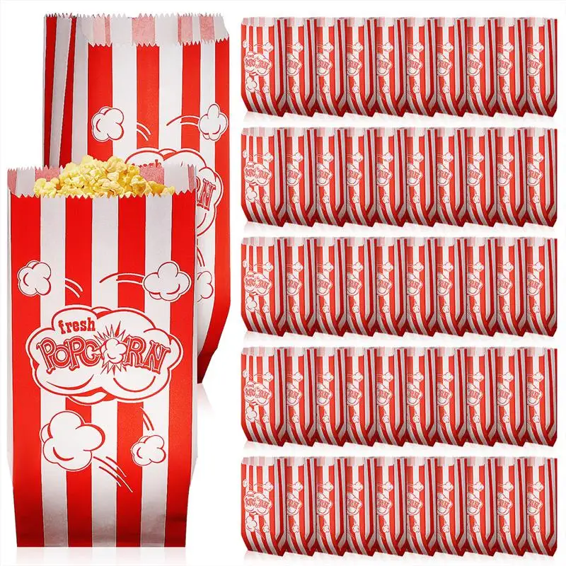 50/100pcs Paper Popcorn Bags Snack Cookie Treats Storage Bag Outdoor Popcorn Carrying Cup Bulk Popcorn Containers Party Favor