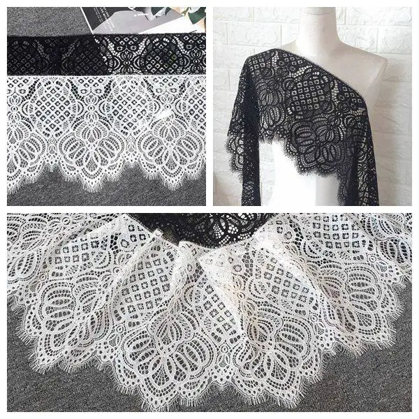3-meter eyelash mesh embroidery lace fabric DIY skirt hem clothing decoration accessories curtain fabric 24cm wide
