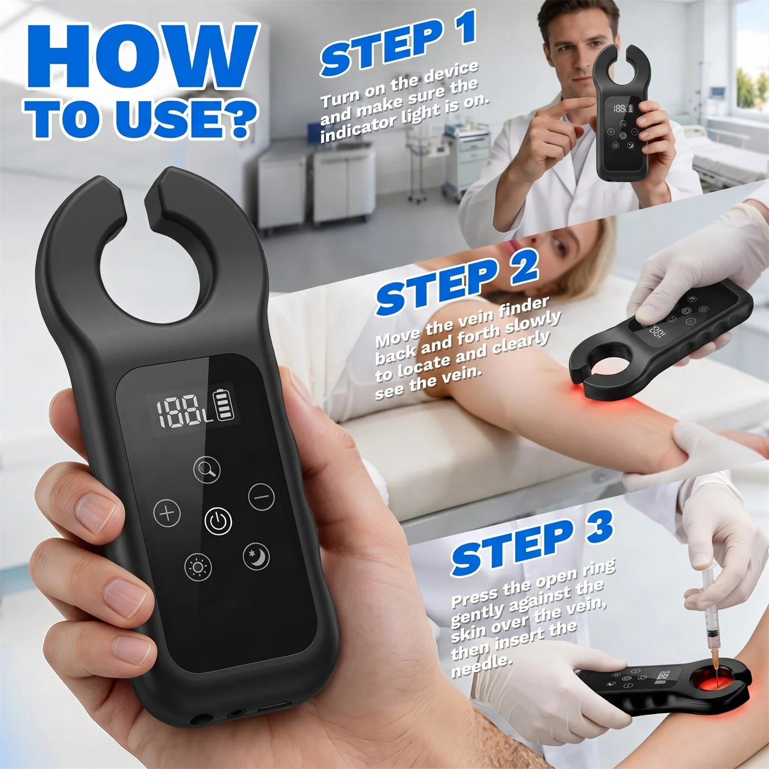Vein Infrared Scanner Medical Vein Detector Handheld Blood Vessel Locator Machine Vein Finder Device LED Lamp USB