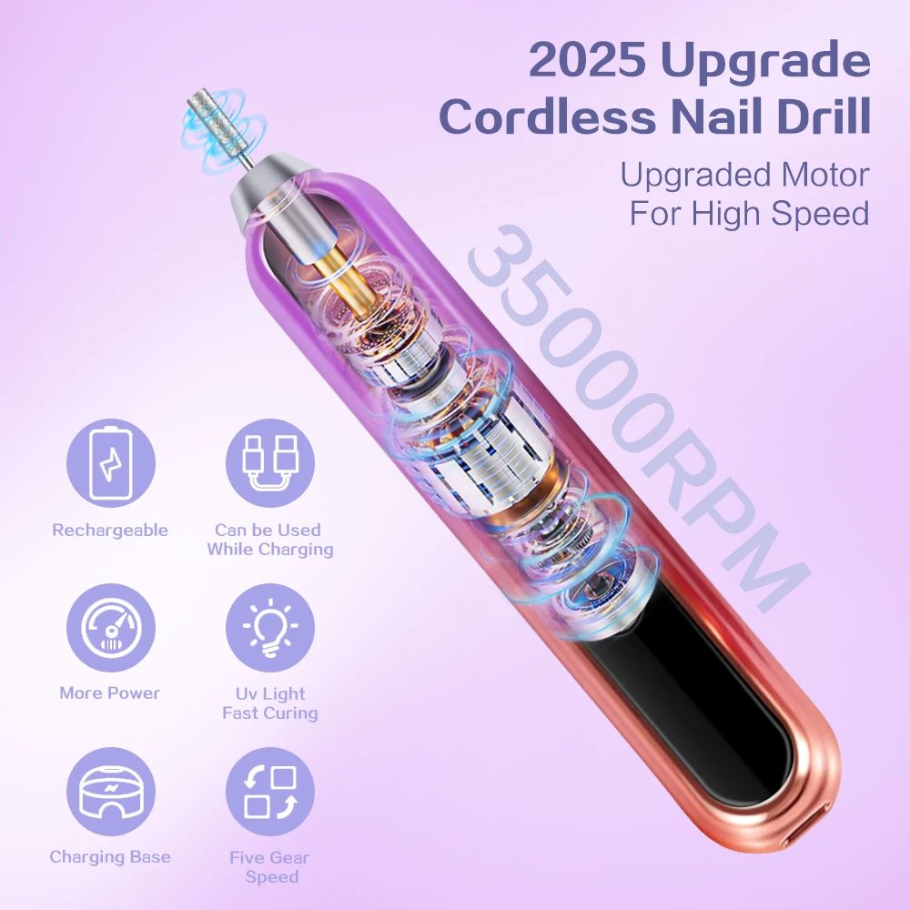 35000 دورة في الدقيقة المهنية مسمار الحفر 2 في 1 المحمولة مسمار الحفر ومجفف مخرطة الأظافر الكهربائية مع الأشعة فوق البنفسجية LED مصباح مانيكير الرعاية #3