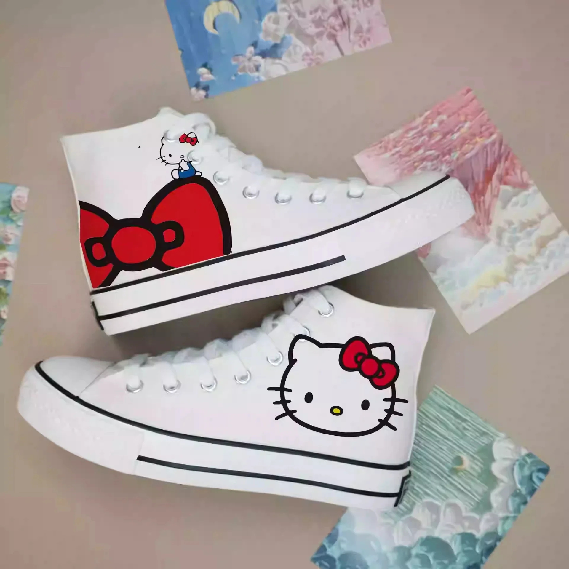 Sanrio Kawaii Hello Kitty Women Soft-soled High-top Canvas Shoes Anime Cartoon Fashion Students Flat-soled Single Shoes Sneakers