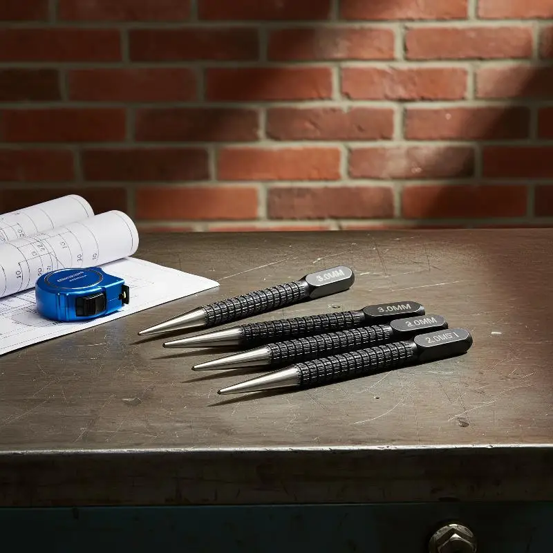 Grade Carbon Steel Center Punch Set Non Slip Grip 3 Sizes for Professional Woodworking Joinery Marking